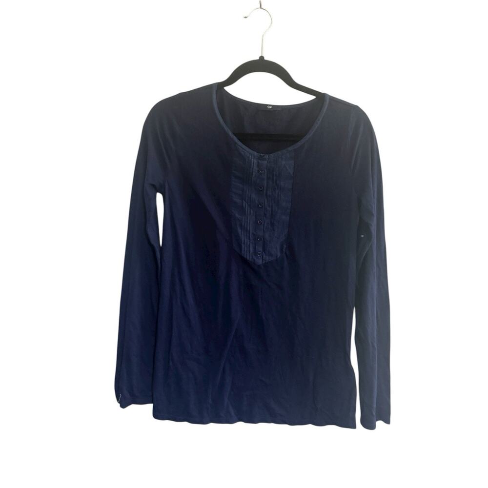Gap Womens Small *SAMPLE* Navy Blue Pintuck Henley Button Top Silk Cotton #6159